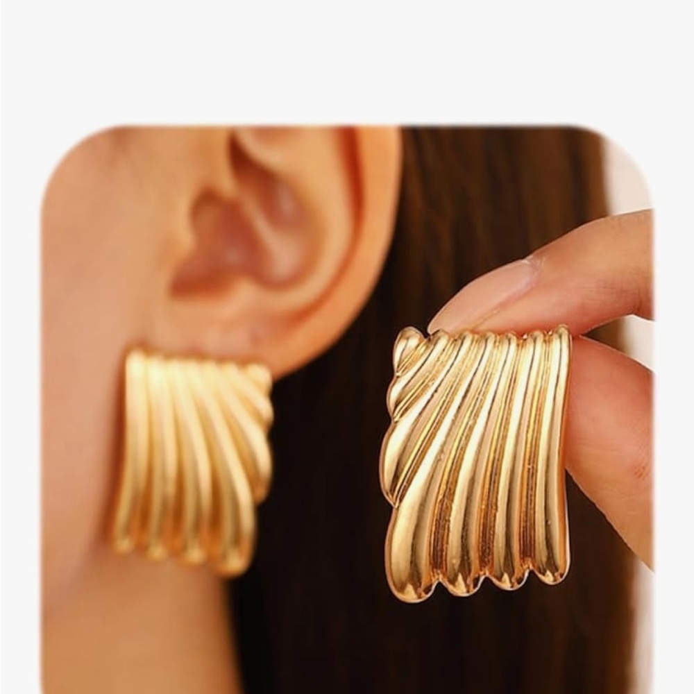 Gold Statement Square Earrings NWT